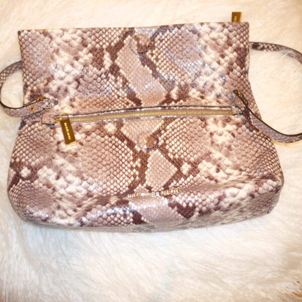 Daria Fold Over Clutch, Natural Python, Embossed Leather