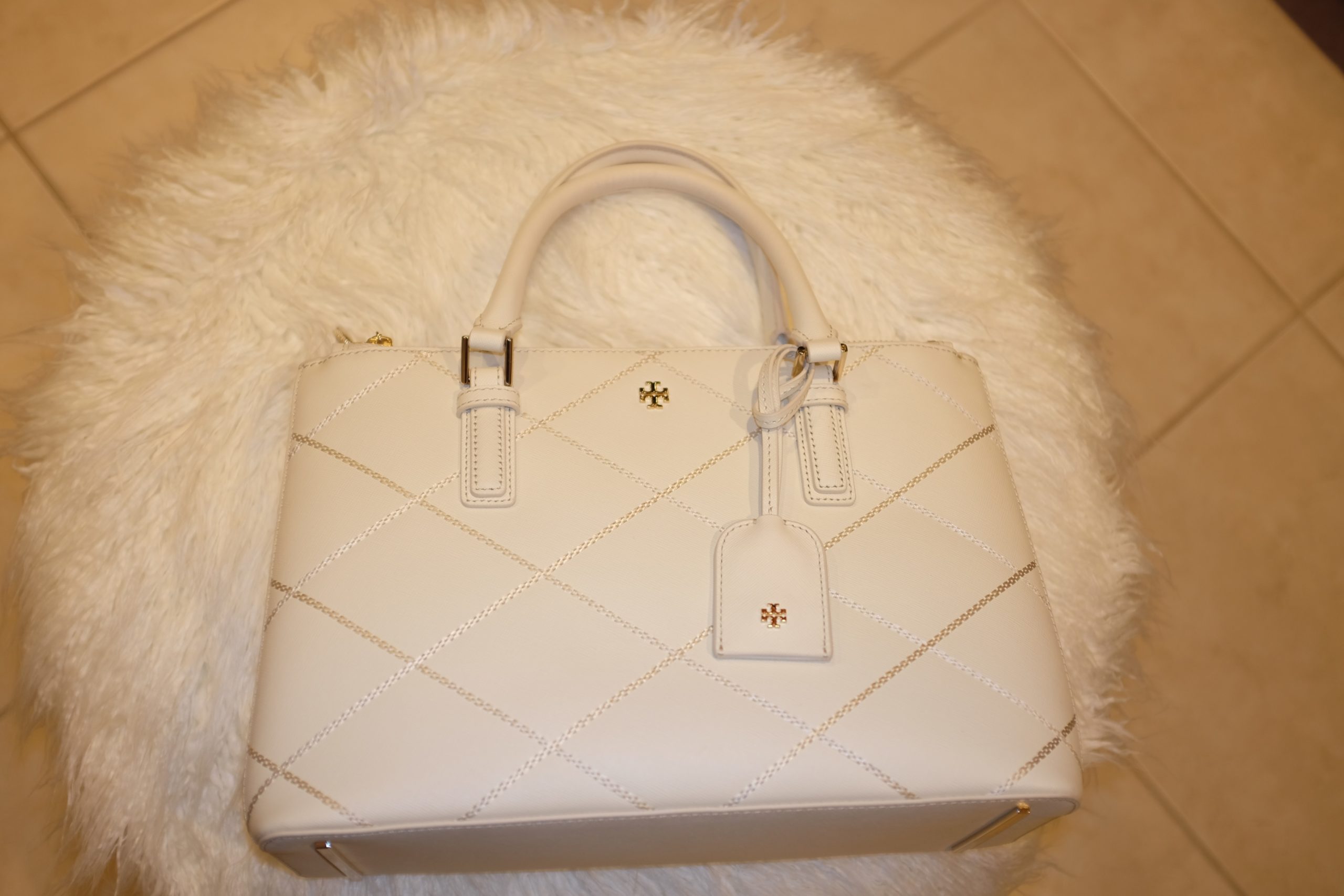 Tory Burch Small Robinson Perforated Tote Bag White
